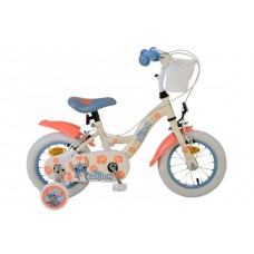 Disney Stitch Kinderfiets - Meisjes - 12 inch - Twee handremmen - Crème Koraal Blauw